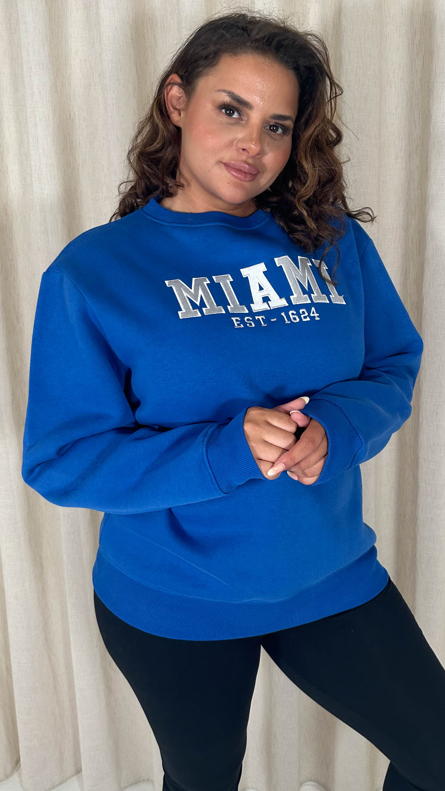 CurveWow Embroidered Slogan Sweater Blue