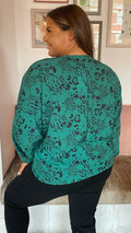 CurveWow Long Sleeve Tie Front Shirt Green Leopard