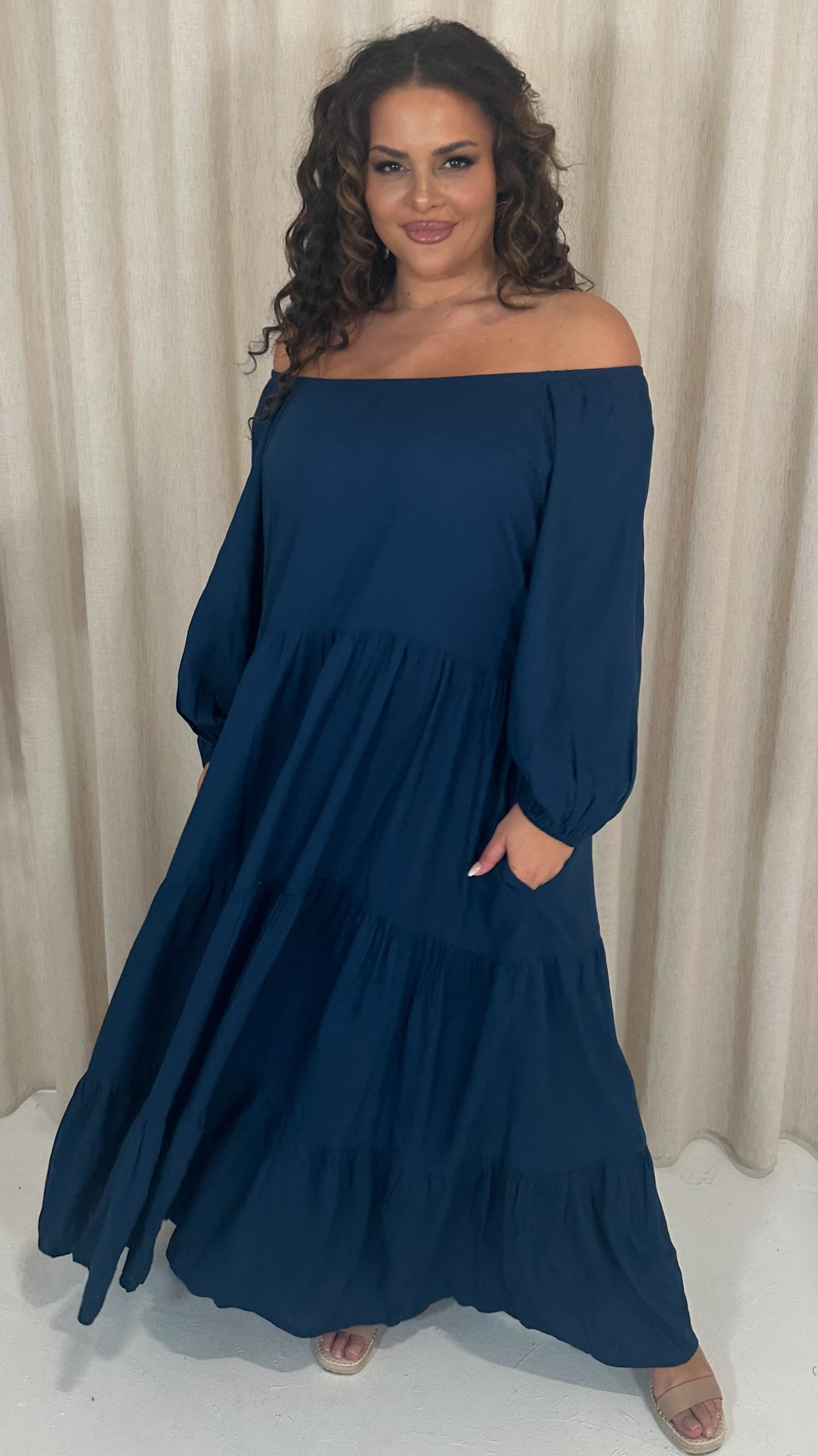 CurveWow Tiered Maxi Dress Petrol Blue Curvewow CurveWow Tiered Maxi Dress Petrol Blue Curvewow