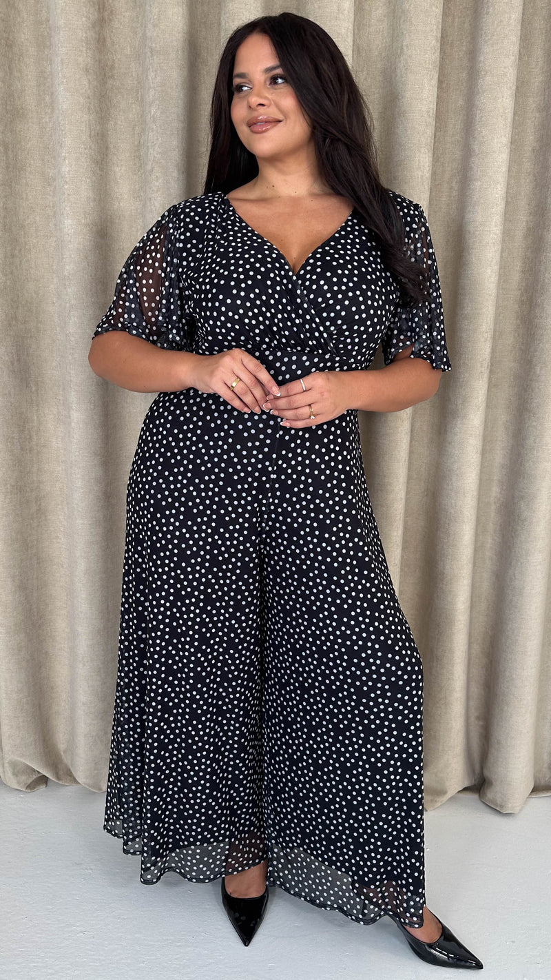 CurveWow Printed Mesh Angel Sleeve Wideleg Jumpsuit Spot
