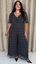 CurveWow Printed Mesh Angel Sleeve Wideleg Jumpsuit Spot