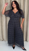 CurveWow Printed Mesh Angel Sleeve Wideleg Jumpsuit Spot
