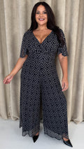 CurveWow Printed Mesh Angel Sleeve Wideleg Jumpsuit Spot