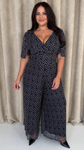 CurveWow Printed Mesh Angel Sleeve Wideleg Jumpsuit Spot