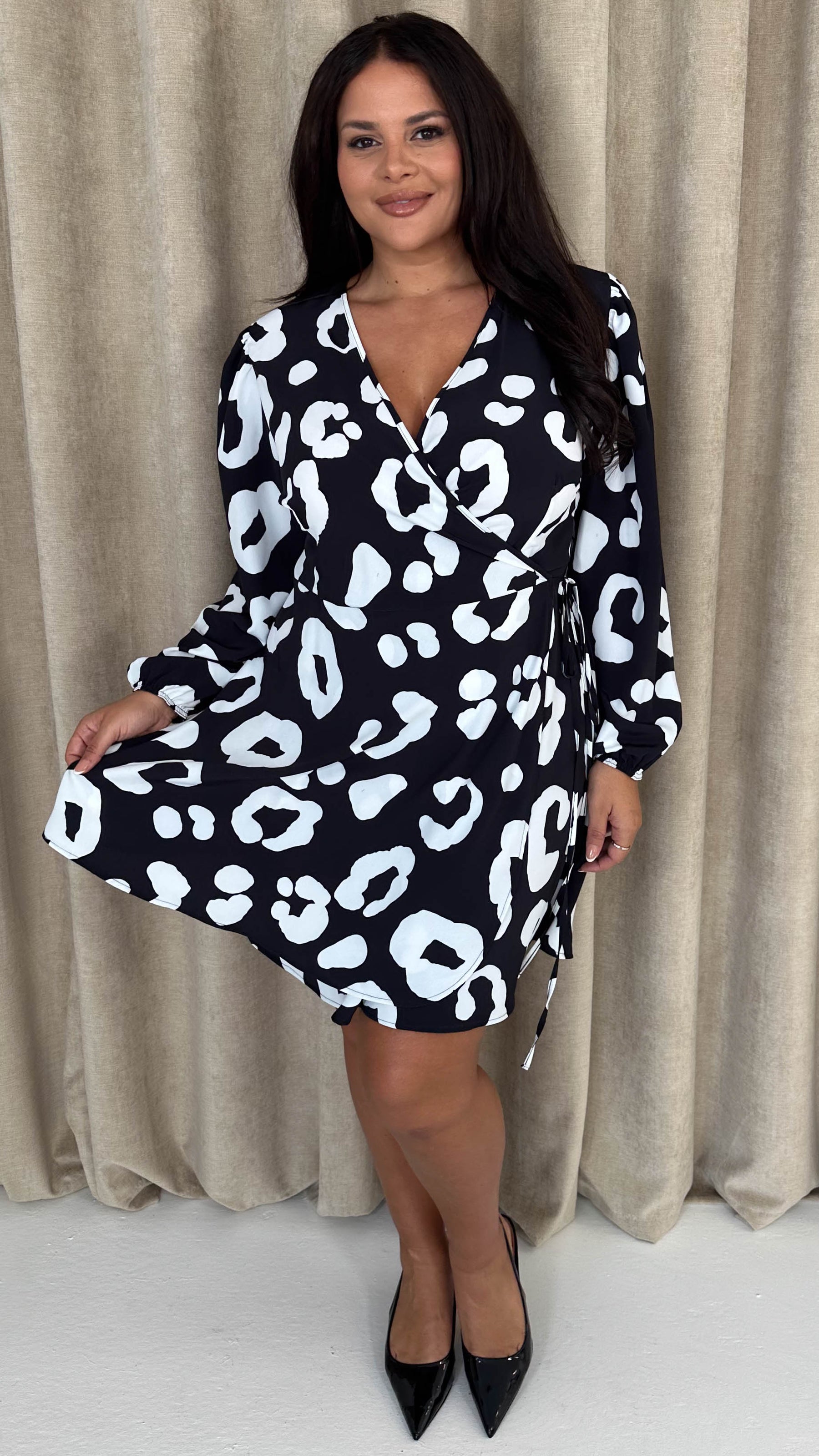 black white leopard print dress Jeanne Silk Jersey Wrap Dress Diane von Furstenberg