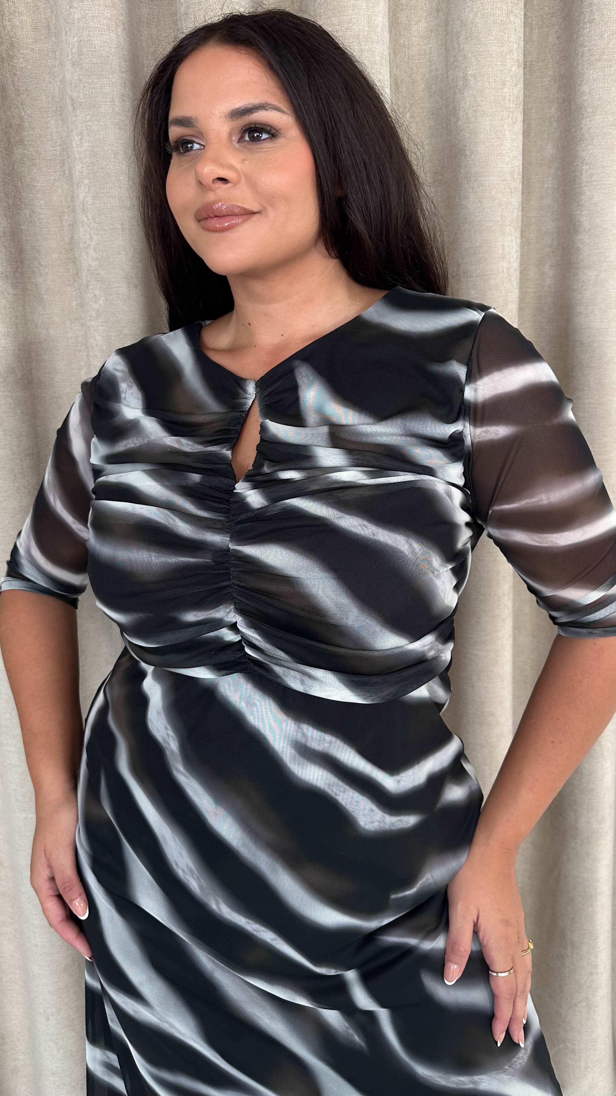 CurveWow Ruched Chest Keyhole Maxi Dress Tye Dye