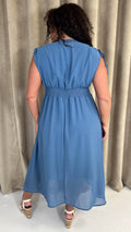CurveWow Shirred Waist Dobby Midaxi Dress Dusty Blue