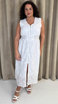 CurveWow Broderie Zip Front Dress White