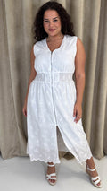 CurveWow Broderie Zip Front Dress White