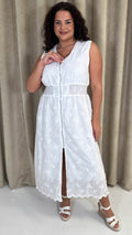 CurveWow Broderie Zip Front Dress White