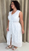 CurveWow Broderie Zip Front Dress White