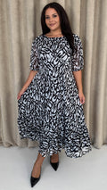 CurveWow Mesh Puff Sleeve Dress Black Leopard