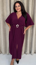 CurveWow Irregular Buckle Split Front Wrap Dress Plum