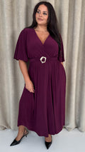 CurveWow Irregular Buckle Split Front Wrap Dress Plum