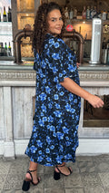 CurveWow Keyhole Front Printed Midi Dress Blue Floral