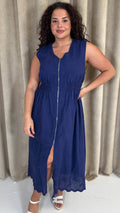 CurveWow Broderie Zip Front Dress Navy