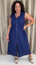 CurveWow Broderie Zip Front Dress Navy