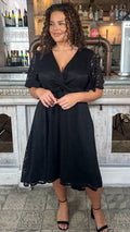CurveWow Lace Dipped Hem Knot Front Dress Black