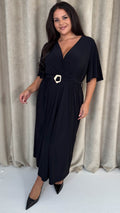 CurveWow Irregular Buckle Split Front Wrap Dress Black