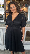 CurveWow Lace Dipped Hem Knot Front Dress Black