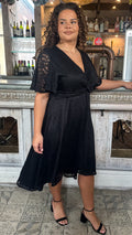 CurveWow Lace Dipped Hem Knot Front Dress Black