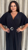 CurveWow Irregular Buckle Split Front Wrap Dress Black