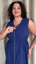 CurveWow Broderie Zip Front Dress Navy