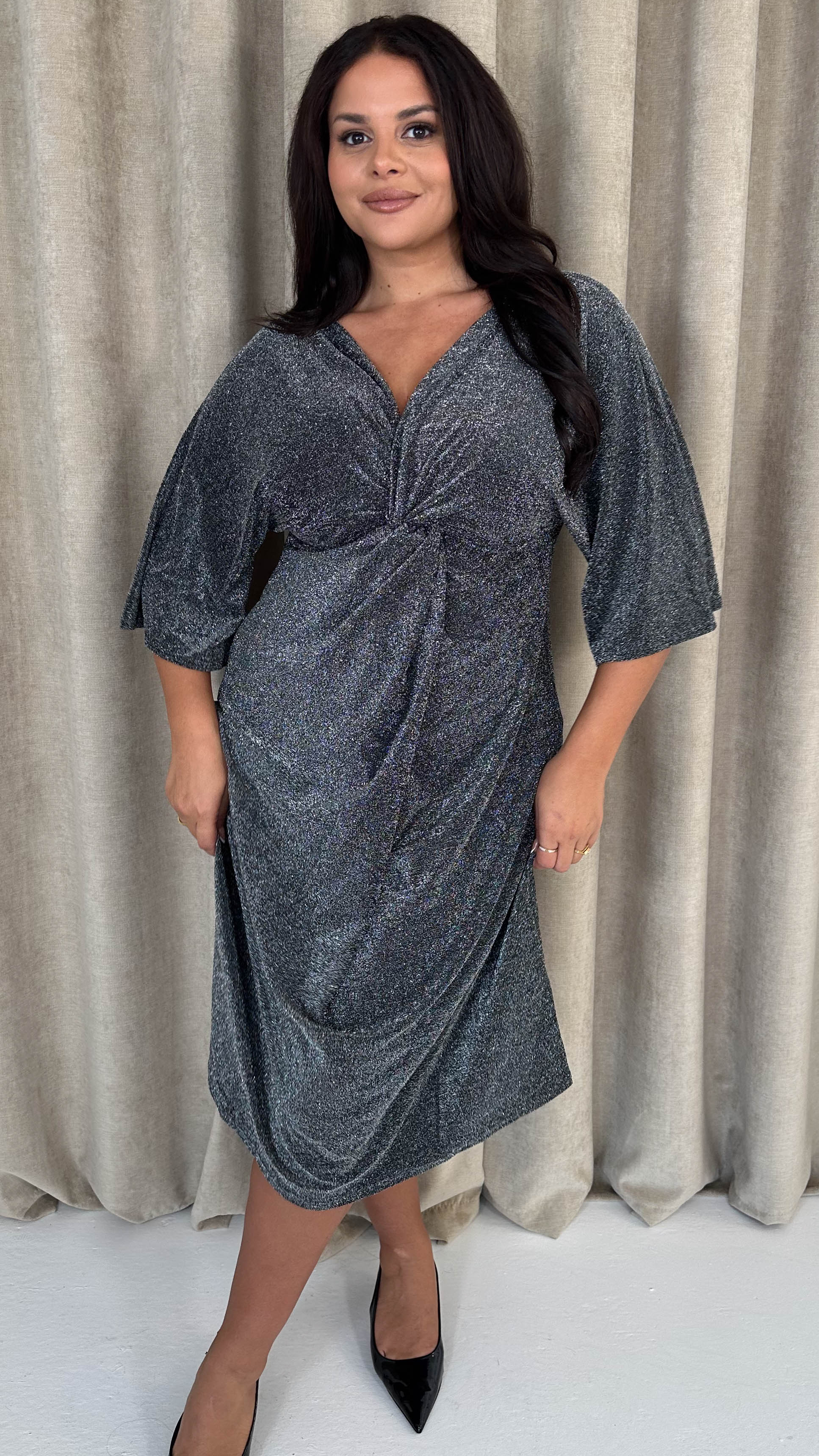 CurveWow Knot Dress Black Sparkle