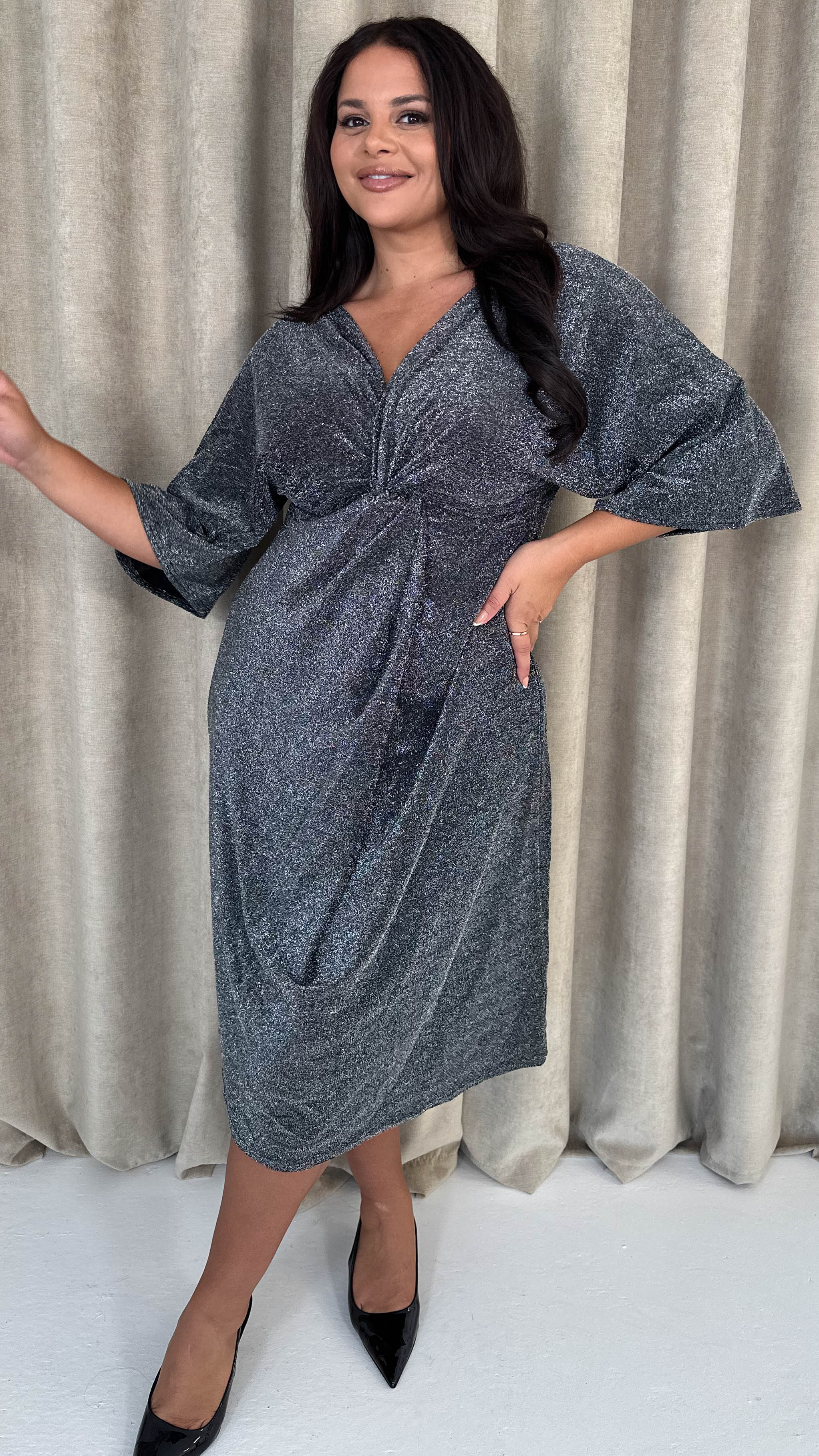 CurveWow Knot Dress Black Sparkle