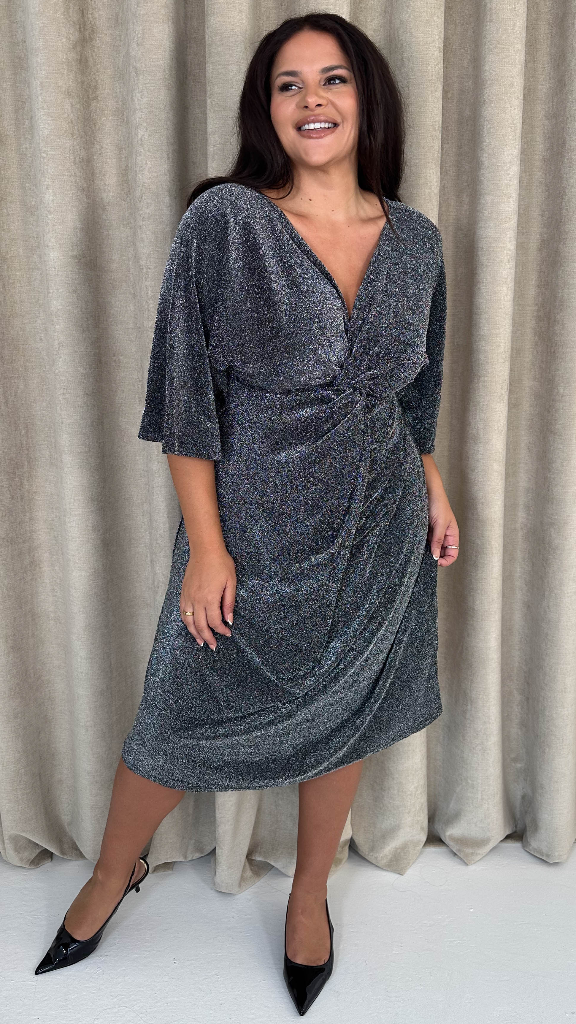 CurveWow Knot Dress Black Sparkle
