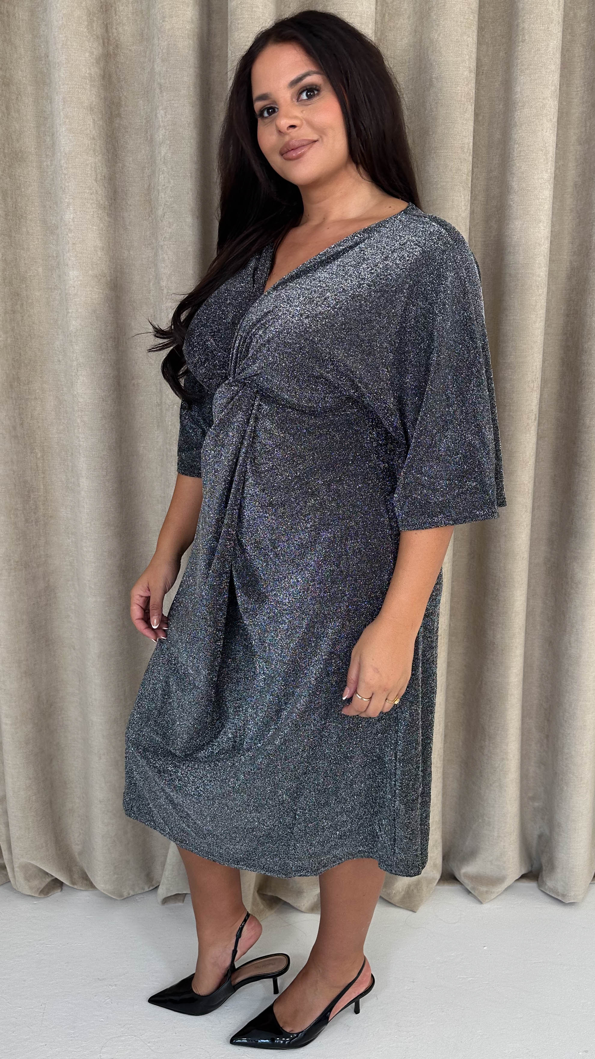 CurveWow Knot Dress Black Sparkle