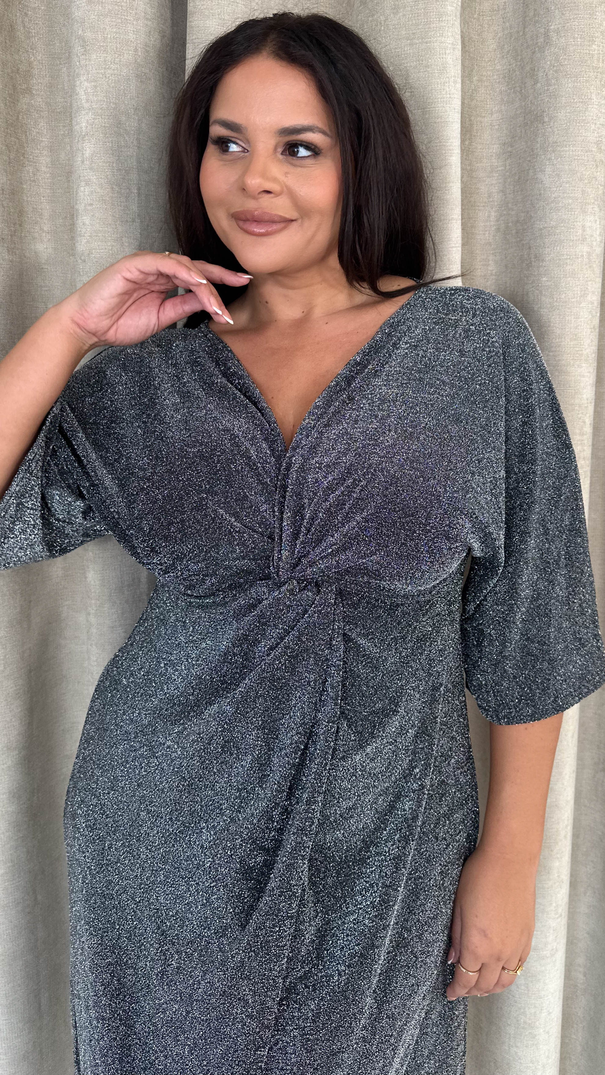 CurveWow Knot Dress Black Sparkle