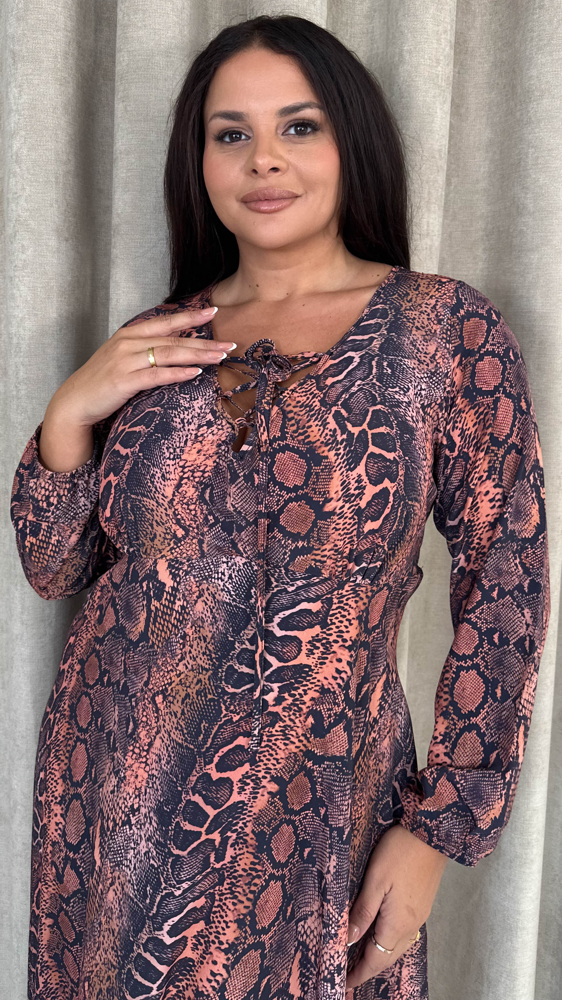 CurveWow Lace Front Frill Hem Midi Dress Snake