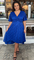 CurveWow Lace Dipped Hem Knot Front Dress Blue