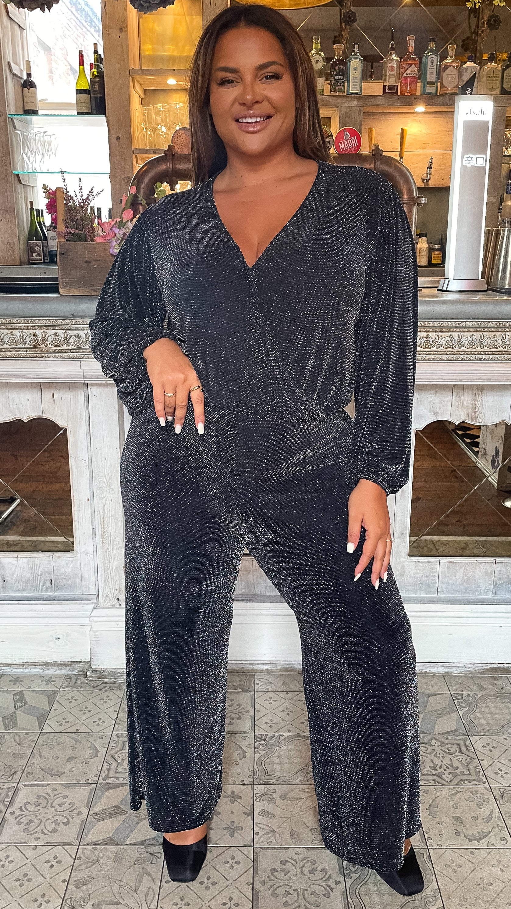 CurveWow Glitter Wide Leg Trouser Multi Sparkle