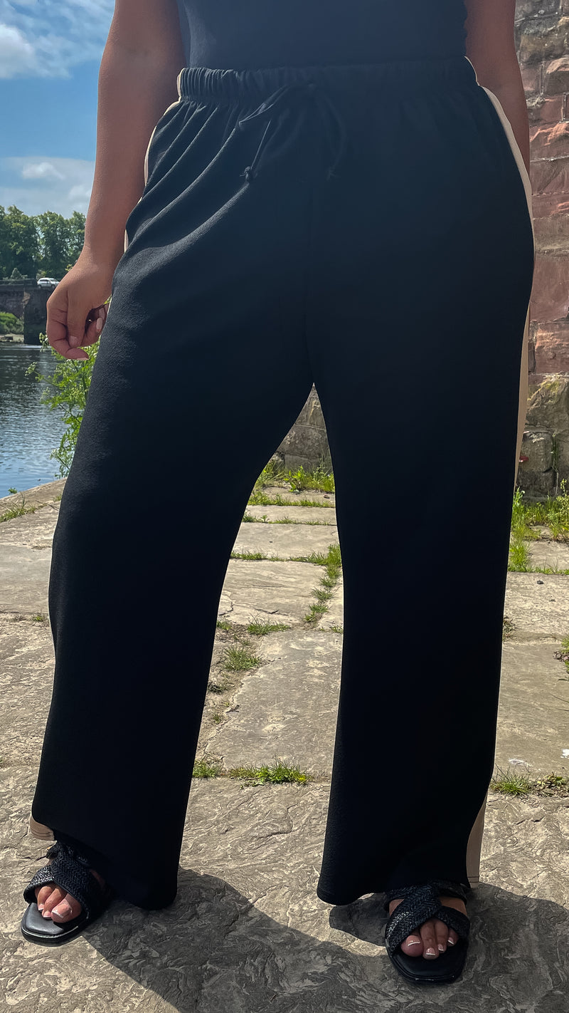 CurveWow Black Wide Leg Colour Block Side Trouser