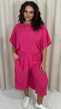 CurveWow Drop Shoulder Boxy T-Shirt Fuchsia Pink