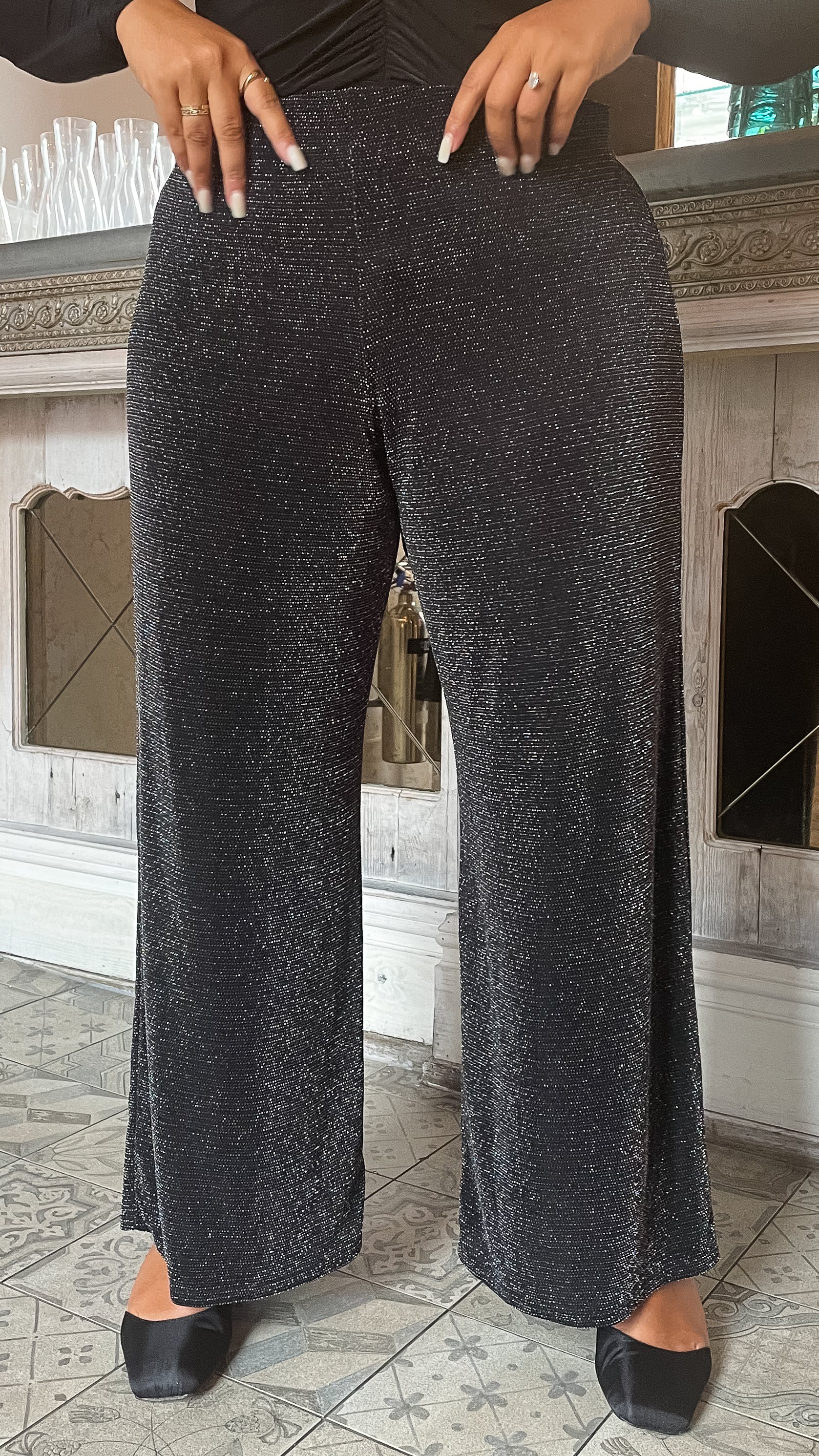 CurveWow Glitter Wide Leg Trouser Multi Sparkle