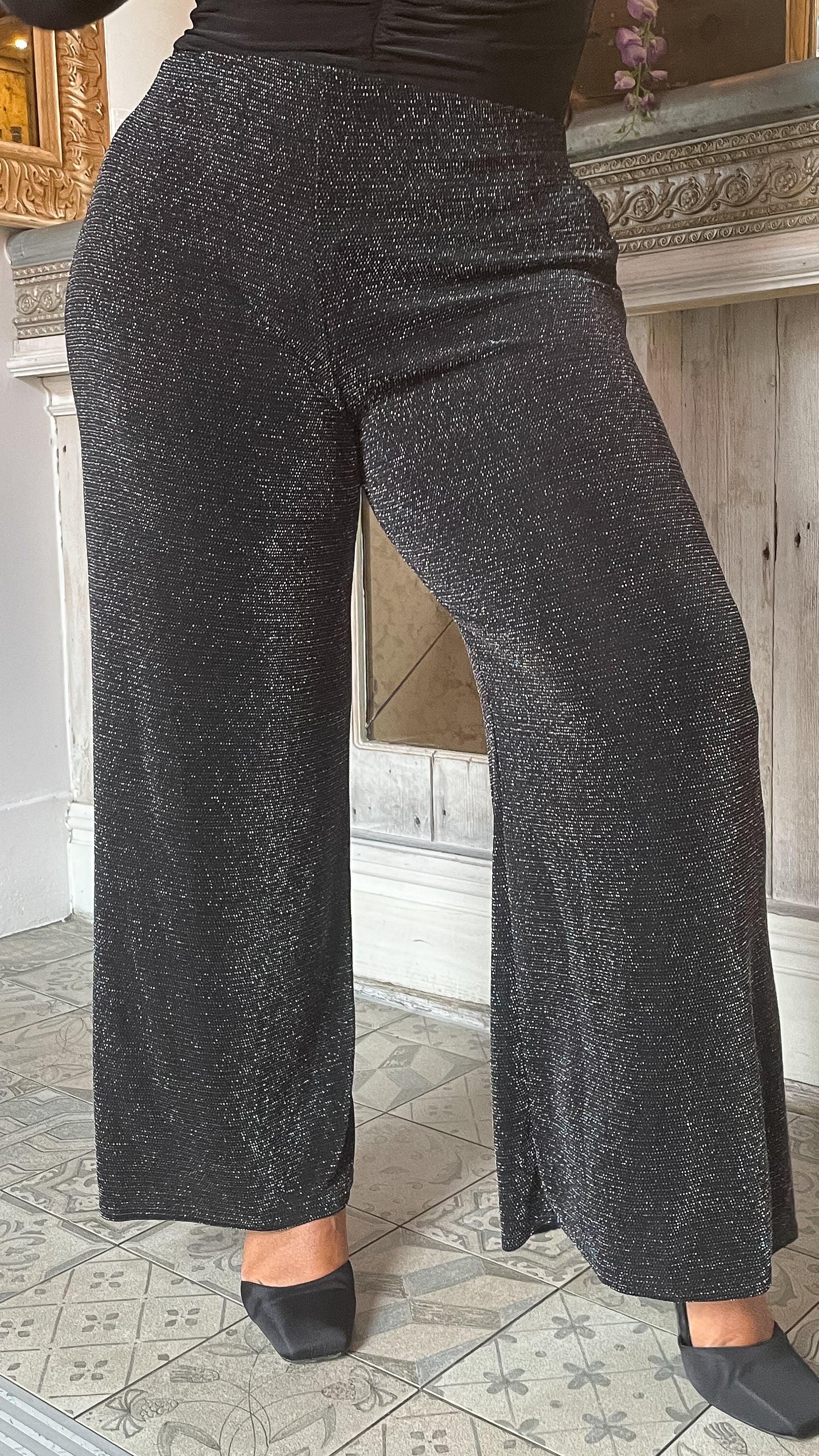 CurveWow Glitter Wide Leg Trouser Multi Sparkle