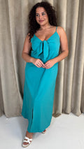 CurveWow Tie Front Cami Maxi Dress Teal