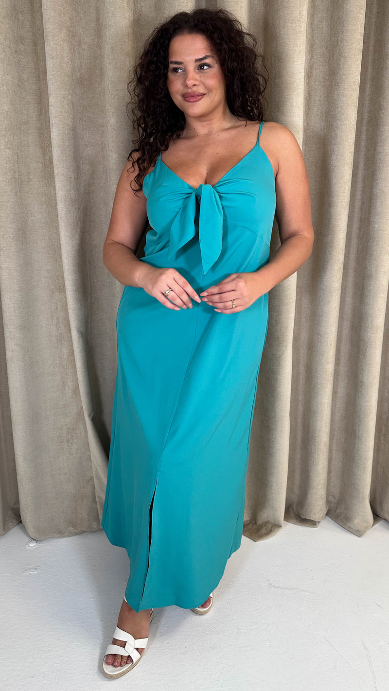 CurveWow Tie Front Cami Maxi Dress Teal