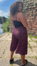 CurveWow Black Red Pink Floral Culottes