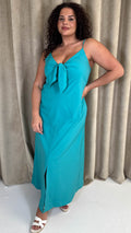 CurveWow Tie Front Cami Maxi Dress Teal