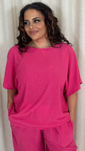CurveWow Drop Shoulder Boxy T-Shirt Fuchsia Pink