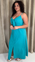 CurveWow Tie Front Cami Maxi Dress Teal