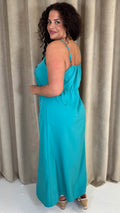 CurveWow Tie Front Cami Maxi Dress Teal