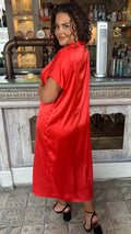 CurveWow Satin Twist Collared Dress Red