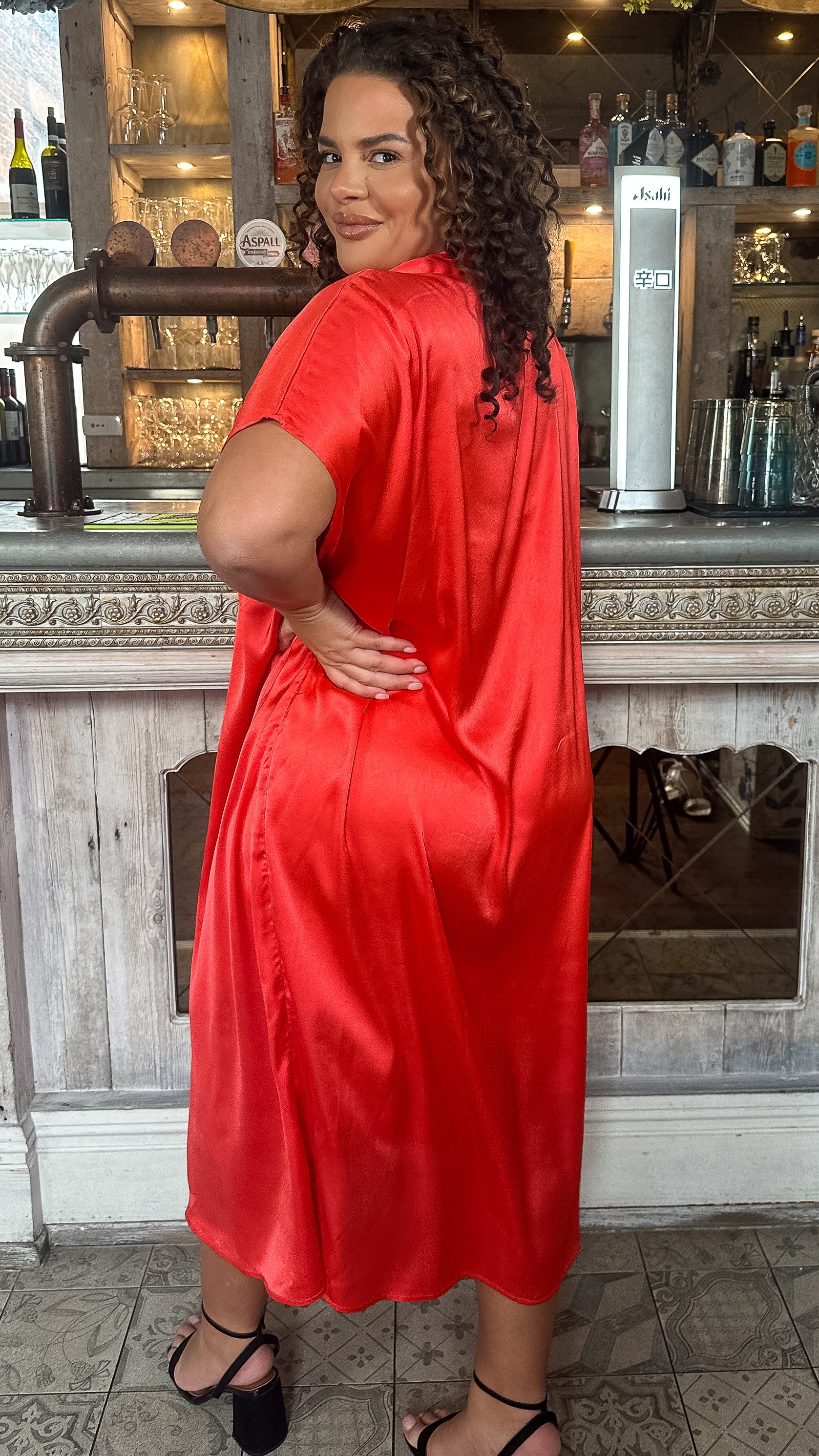 CurveWow Satin Twist Collared Dress Red