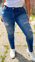CurveWow Distressed Skinny Jeans Mid Wash