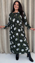 CurveWow Tie Cuff Midaxi Dress Black Floral